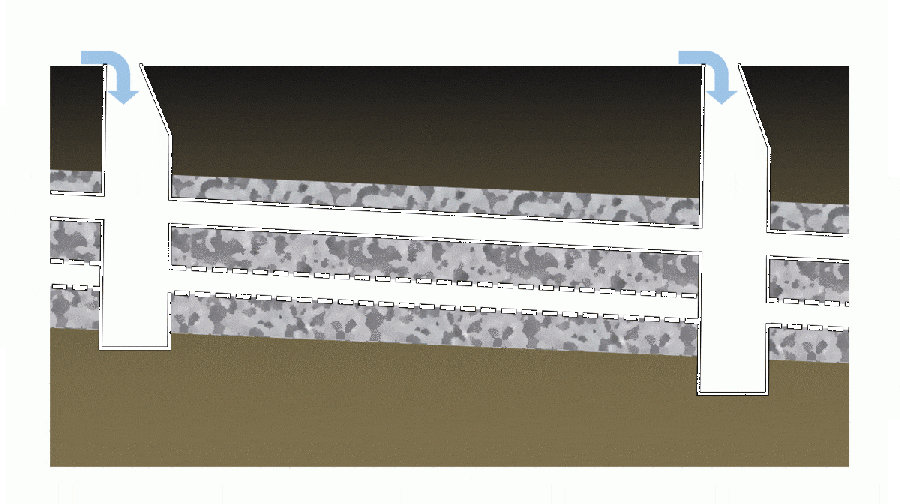 Exfiltration trench under high flow and exfiltration conditions